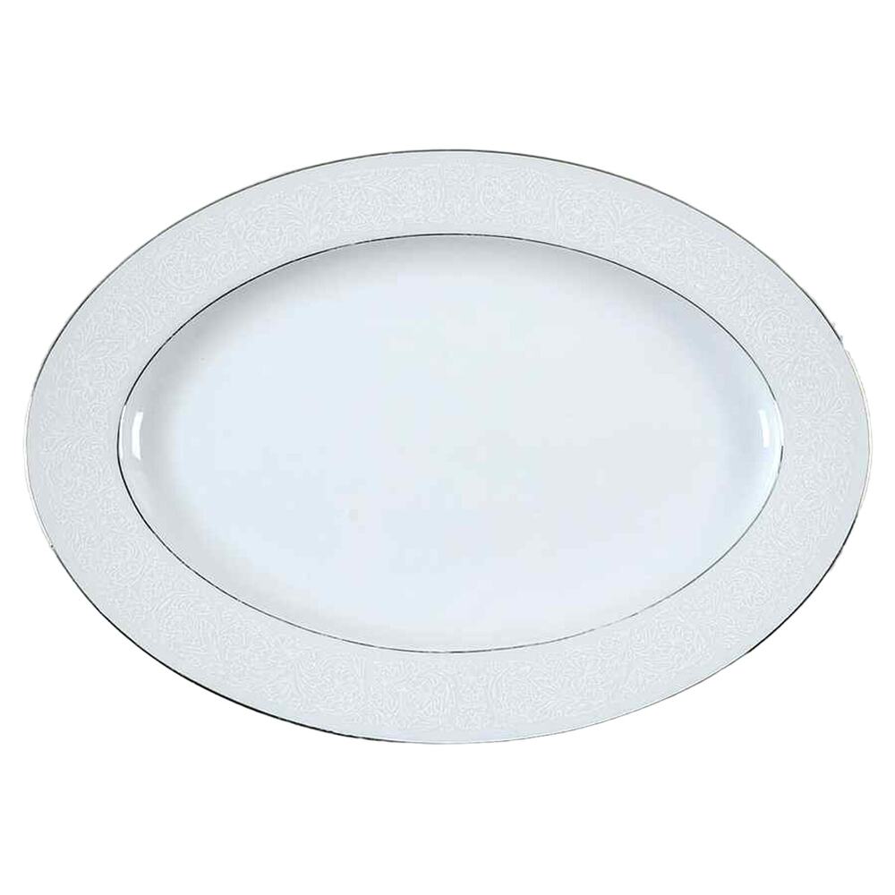 Wyndham Turkey Platter Bridal Lace Oval 14.25" Serving Plate Silver Trim Japan